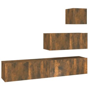 vidaXL Ensemble de meubles TV 4 Pièces Chêne fumé Bois d'ingénierie