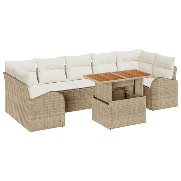 vidaXL Ensemble de jardin 8 pièces avec coussins Beige Poly Rotin Acacia