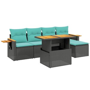 vidaXL Salon de jardin 6 Pièces avec coussins noir résine tressée