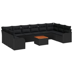 vidaXL Ensemble de canapé de jardin avec coussin 11 Pièces Noir polyrotin