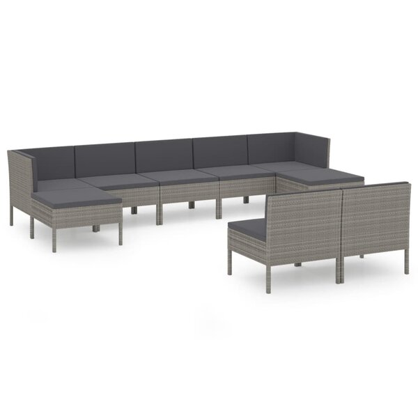 vidaXL Salon de jardin 9 Pièces avec coussins Résine tressée Gris