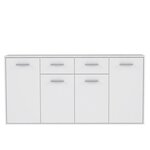 PILVI Buffet bas 4 portes 4 tiroirs - Blanc mat - L 162,3 x P 34,2 x H 88,1 cm