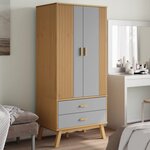 vidaXL Garde-robe OLDEN gris et marron 76 5x53x172 cm bois massif pin