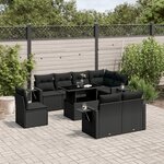 vidaXL Salon de jardin 9 Pièces avec coussins noir résine tressée