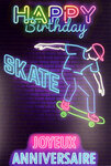 Carte FLUO Texte NÉON Happy Birthday Skateboard Skateur Avec Enveloppe 12x17,5cm