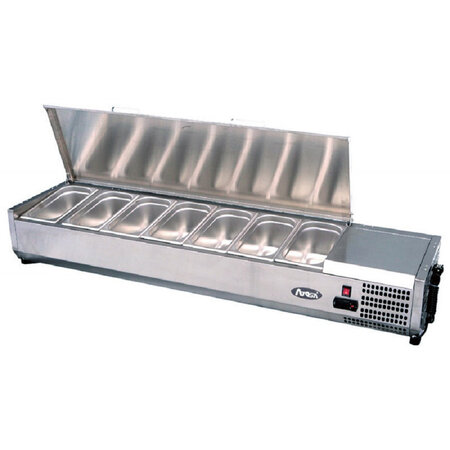 Saladette réfrigérée à poser couvercle inox bacs gn 1/4 - 1200 à 2000 mm - atosa - r600a - inox1800 mm x335x280mm