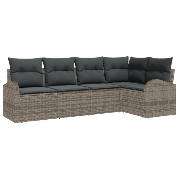 vidaXL Canapé de jardin 5 pièces avec coussins Gris Poly Rattan