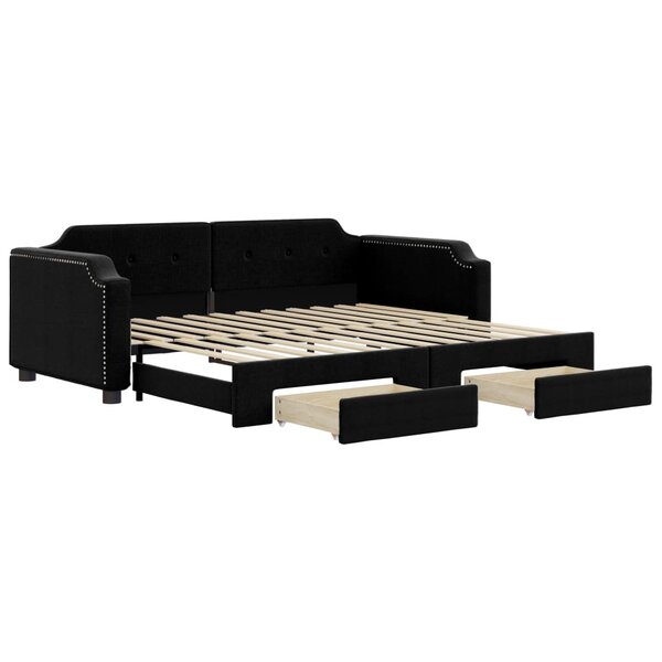 vidaXL Lit de jour avec gigogne et tiroirs sans matelas noir 80x200 cm