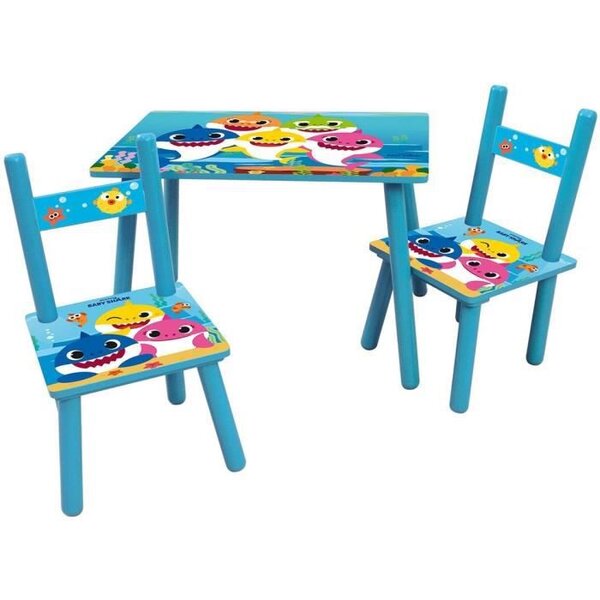 BABY SHARK table rectangulaire 41,5x61x42 cm + 2 chaises 49,5x31x31,5cm pour enfant