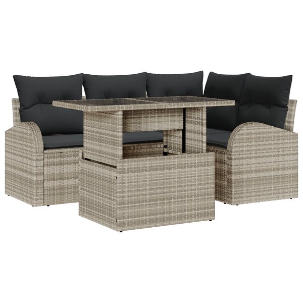 vidaXL Set de canapé de jardin 5 pièces avec coussins gris clair poly rotin