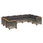 vidaXL Salon de jardin 9 Pièces avec coussins gris résine tressée