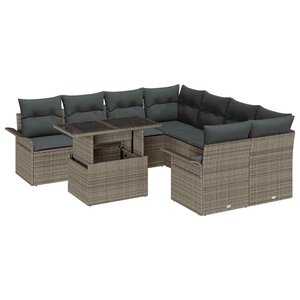 vidaXL Ensemble de canapé de jardin 9 Pièces Gris Poly Rattan