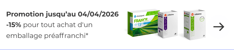 Promotion -15% pour tout achat d'une boite Colissimo ou Chronopost dans la sélection proposée, j'en profite pour passer commande