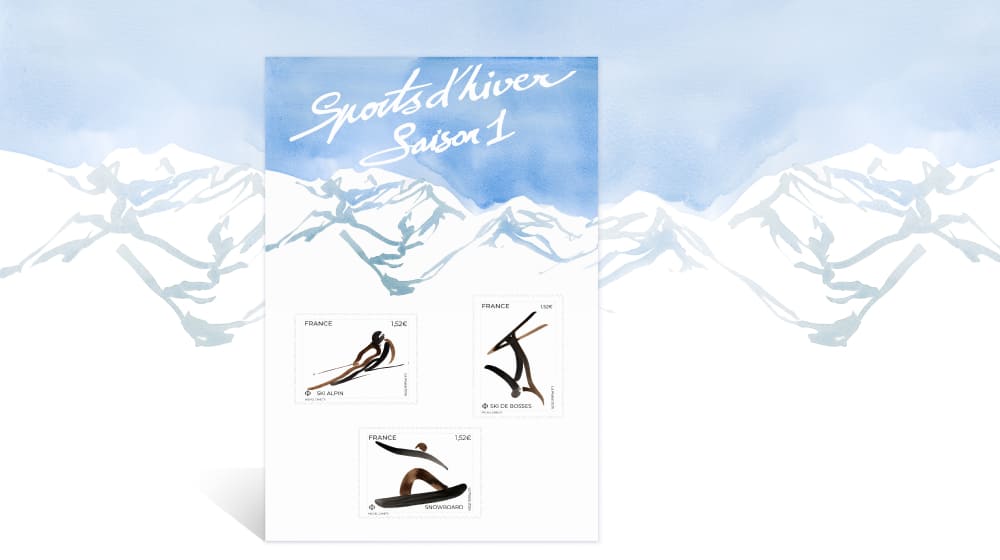 Je découvre le bloc de timbres sur les Sports d’hiver