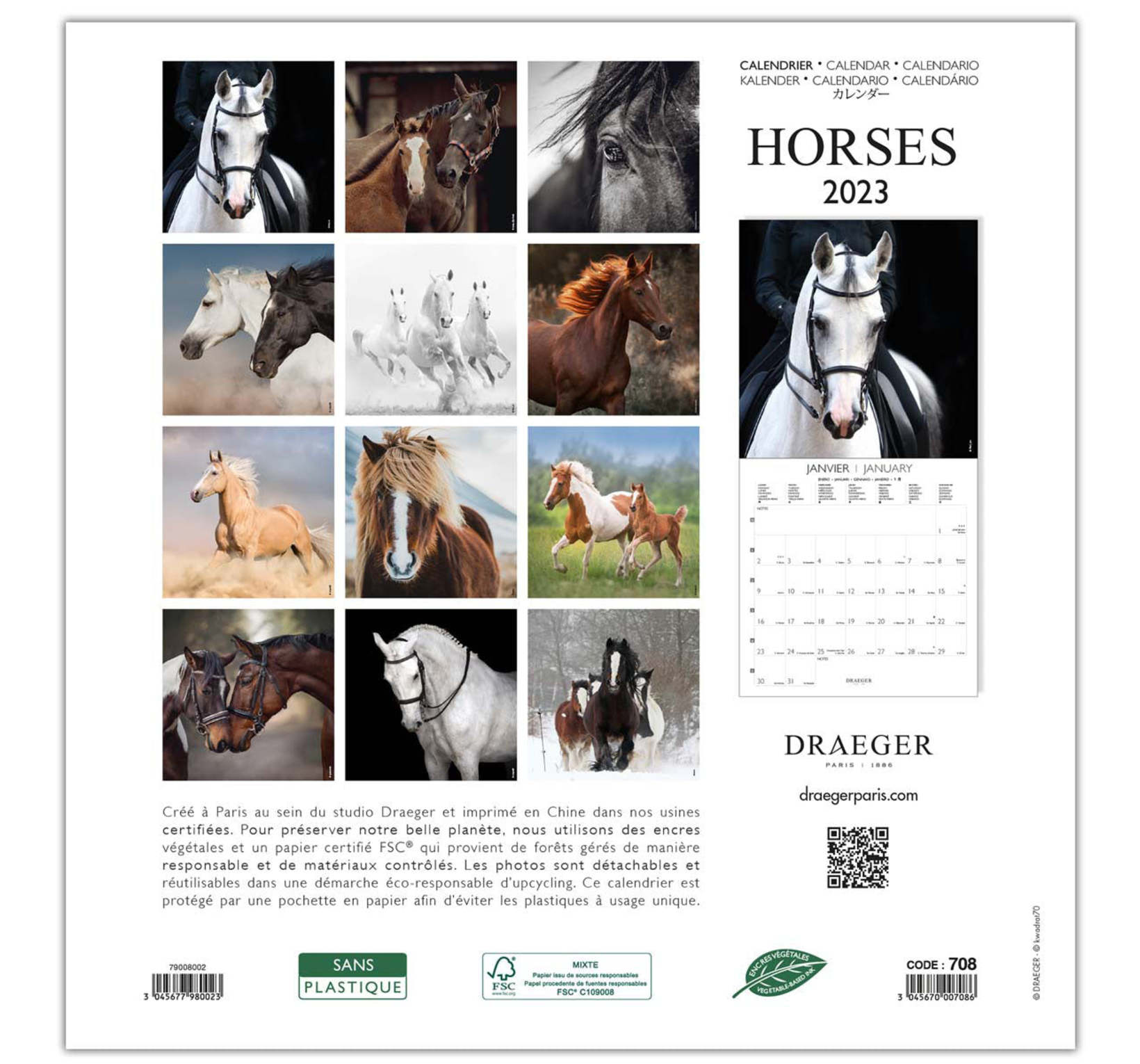 Grand calendrier mural chevaux 2023 draeger paris Draeger