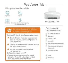 Hp Imprimante Tout-en-un Jet D'encre Couleur - DeskJet 2710 - Wifi